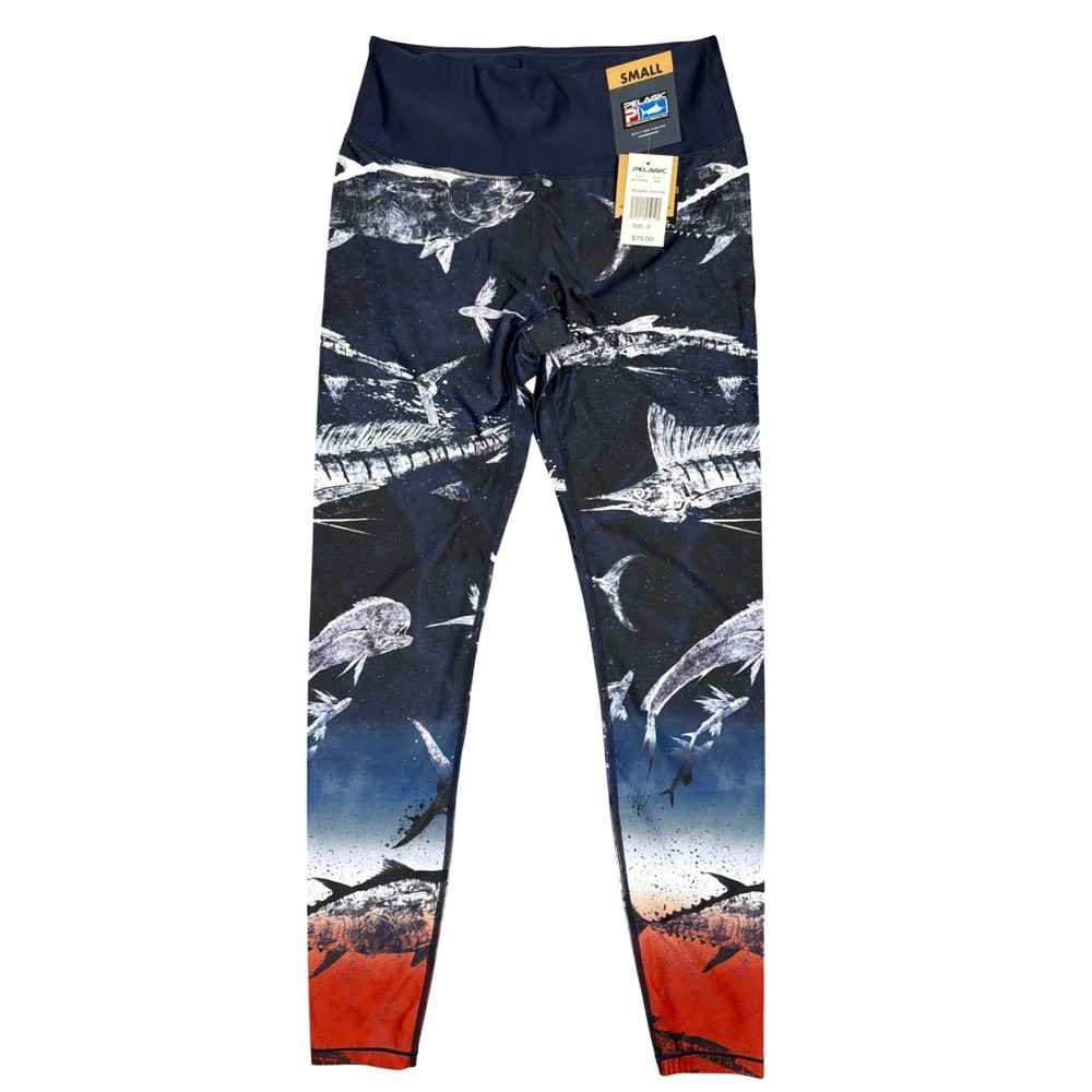 Pelagic Leggings Womens Small Maui Leggings Gyotaku Fade RWB Fish NEW